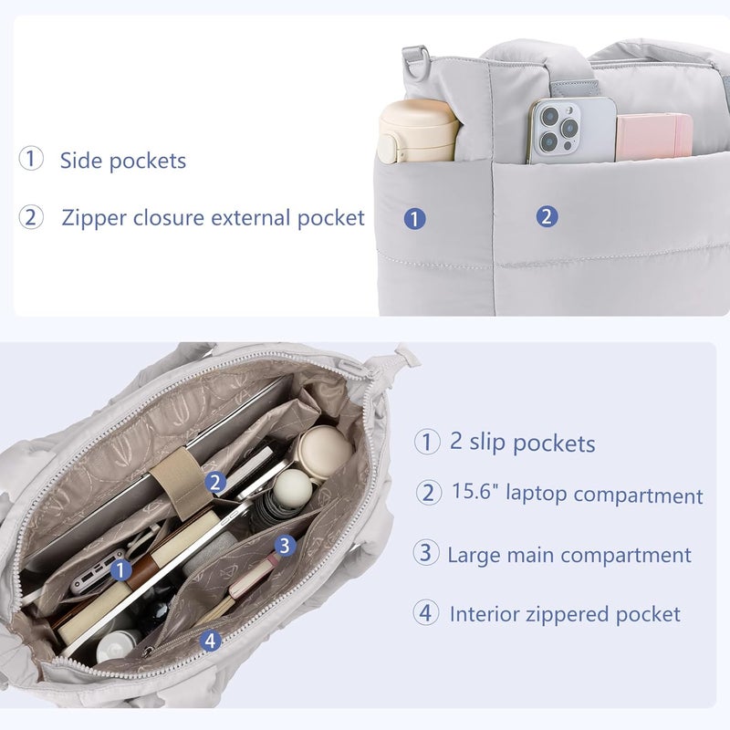 GASSDA Tote Bag for Women Puffer Tote Bag Large Nurse Bags Shoulder Handbag with Zipper for Work Travel - Image 4